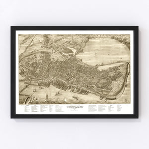Vintage Map of Portland, Maine 1876