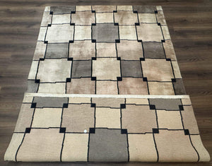 Tibetan Wool Rug 5x8, Contemporary Modern Carpet, Abstract Design, Soft Thick Pile, Pair B