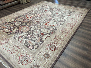 Vintage Indian Rug 9x12, Sultanabad Area Rug 9 x 12, Wool Hand Knotted Living Room Oriental Carpet, Eggplant and Khaki Color, Teawashed Rug