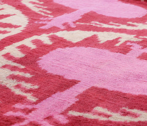 Handmade Silk Velvet Throw Pillow - 16x16, Red and Pink Traditional Design with Down Feather Insert