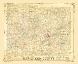 Vintage Map of Licking County, Ohio 1854