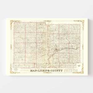 Vintage Map of Licking County, Ohio 1854