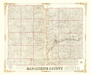 Vintage Map of Licking County, Ohio 1854