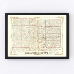 Vintage Map of Licking County, Ohio 1854