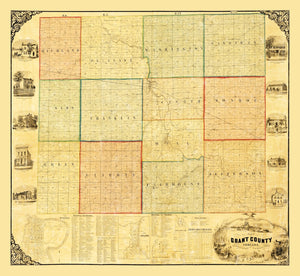 Vintage Map of Grant County, Indiana 1869