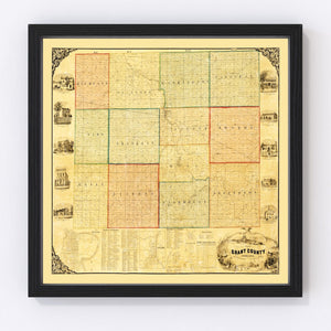 Vintage Map of Grant County, Indiana 1869