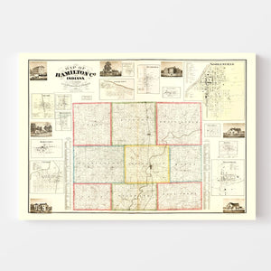 Vintage Map of Hamilton County, Indiana 1866
