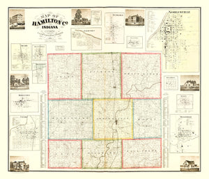 Vintage Map of Hamilton County, Indiana 1866