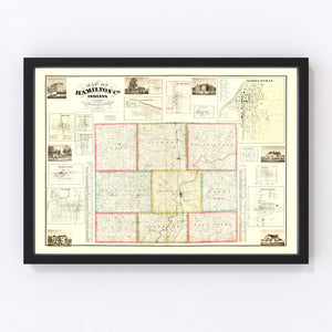 Vintage Map of Hamilton County, Indiana 1866