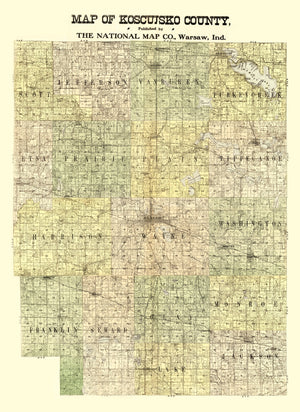 Vintage Map of Kosciusko County, Indiana 1909