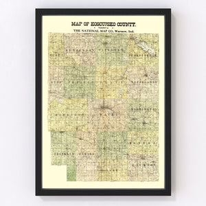 Vintage Map of Kosciusko County, Indiana 1909