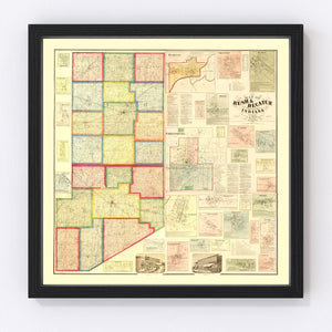Vintage Map of Rush County, Indiana 1867