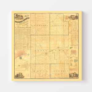 Vintage Map of Wabash County, Indiana 1861