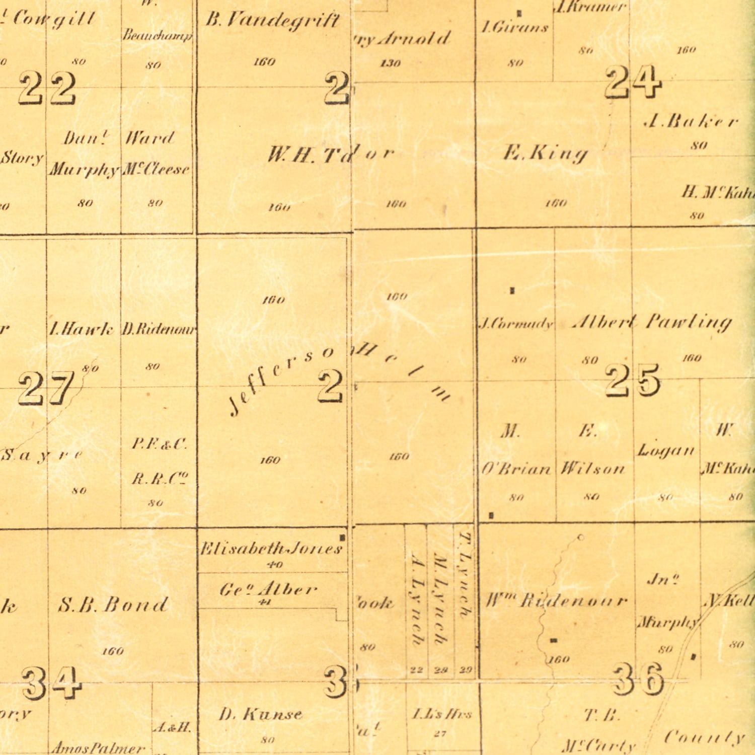 Vintage Map of Wabash County, Indiana 1861