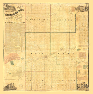 Vintage Map of Wabash County, Indiana 1861