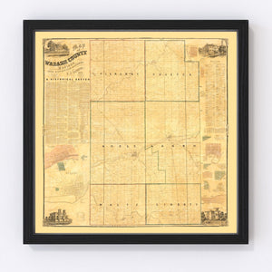 Vintage Map of Wabash County, Indiana 1861