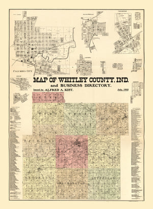 Vintage Map of Whitley County, Indiana 1902