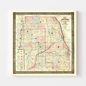 Vintage Map of Kane County, Illinois 1851
