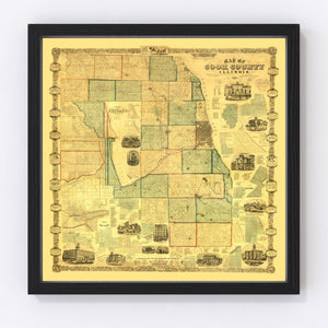 Vintage Map of Cook County, Illinois 1861