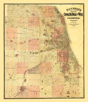 Vintage Map of Cook County, Illinois 1898
