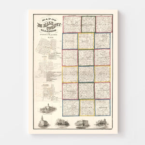Vintage Map of De Kalb County, Illinois 1860