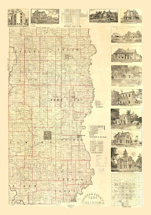 Vintage Map of Edwards County, Illinois 1891