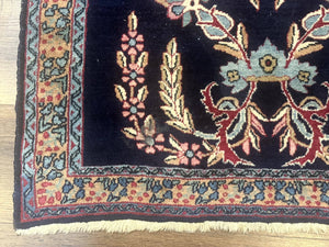 Antique Persian Kerman Rug 2.8 x 4, Navy Blue, Floral