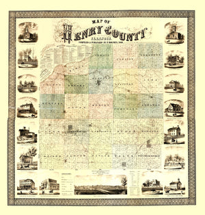 Vintage Map of Henry County, Illinois 1860