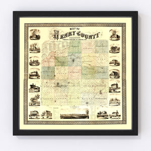 Vintage Map of Henry County, Illinois 1860