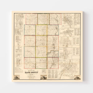 Vintage Map of Kane County, Illinois 1860