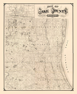 Vintage Map of Lake County, Illinois 1873