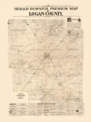 Vintage Map of Logan County, Illinois 1893