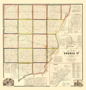 Vintage Map of Peoria County, Illinois 1861