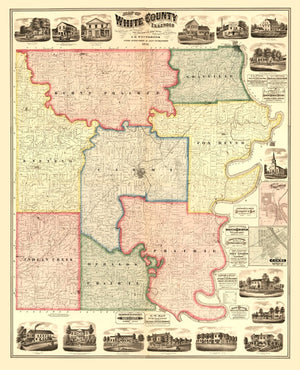 Vintage Map of White County, Illinois 1871