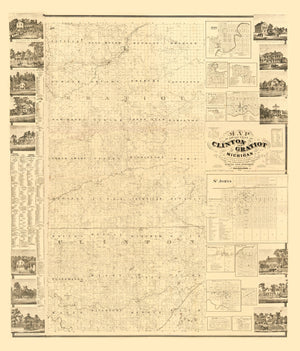 Vintage Map of Clinton County, Michigan 1864