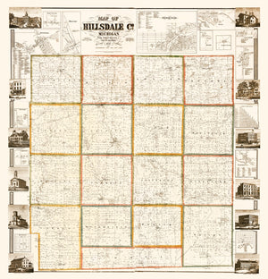 Vintage Map of Hillsdale County, Michigan 1857