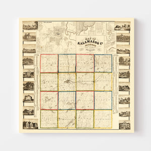 Vintage Map of Kalamazoo County, Michigan 1861