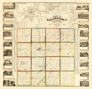 Vintage Map of Kalamazoo County, Michigan 1861