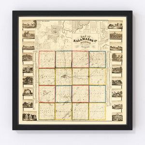Vintage Map of Kalamazoo County, Michigan 1861