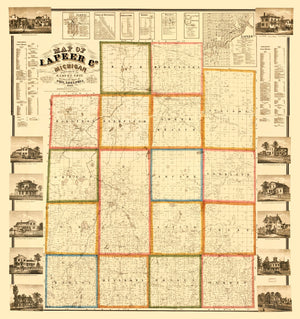 Vintage Map of Lapeer County, Michigan 1863