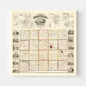 Vintage Map of Washtenaw County, Michigan 1856