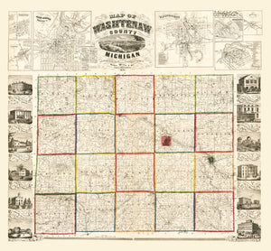 Vintage Map of Washtenaw County, Michigan 1856