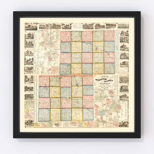Vintage Map of Lenawee County, Michigan 1864