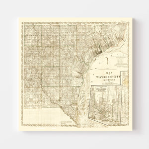 Vintage Map of Wayne County, Michigan 1855
