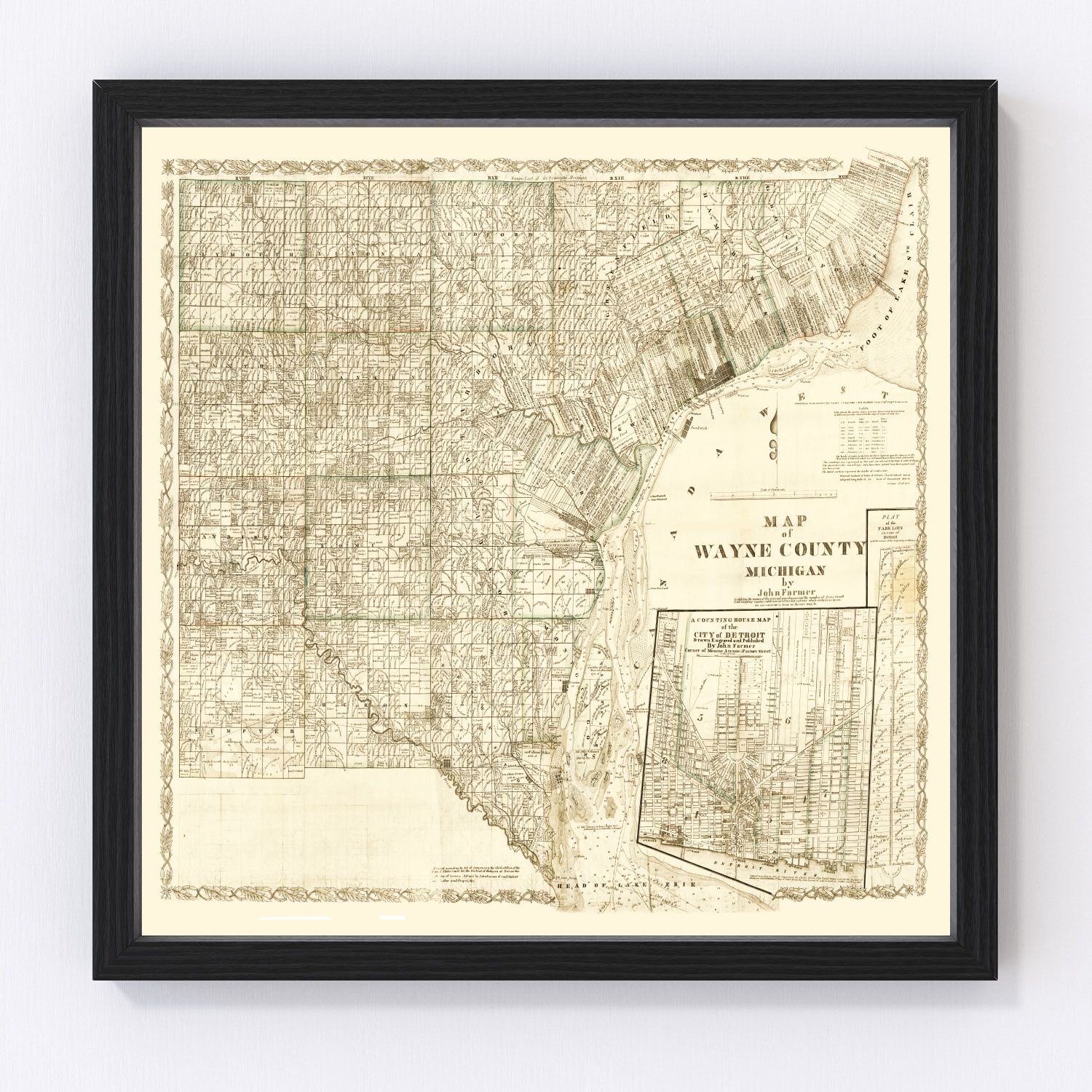 Vintage Map of Wayne County, Michigan 1855