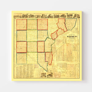 Vintage Map of Wayne County, Michigan 1860