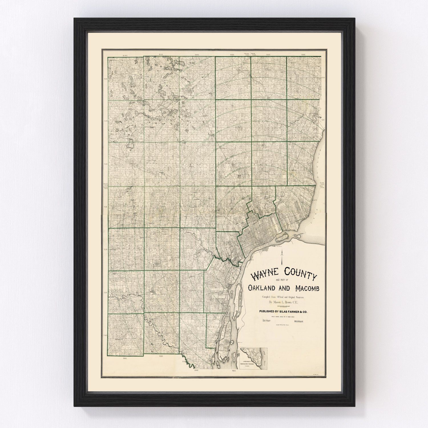 Vintage Map of Wayne County, Michigan 1894