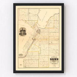Vintage Map of Brown County, Wisconsin 1870