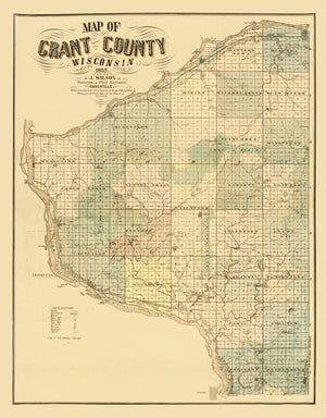 Vintage Map of Grant County, Wisconsin 1857