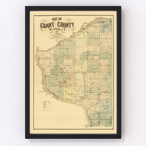 Vintage Map of Grant County, Wisconsin 1857